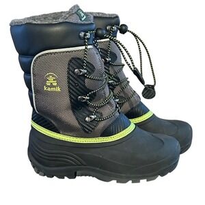Kamik Luke 3 Kids Winter Snow Boots Waterproof Insulated Charcoal Lime Size 4